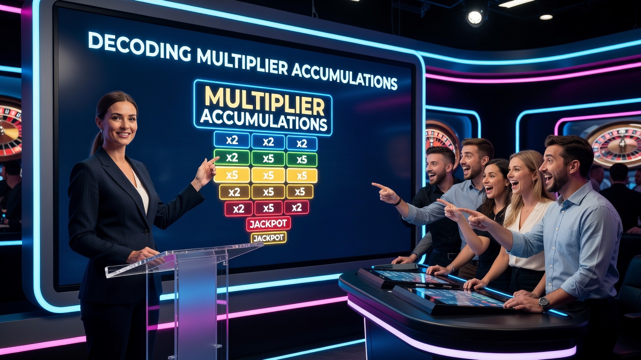Live casino studio setup showing a colorful multiplier wheel in action during a game show style session