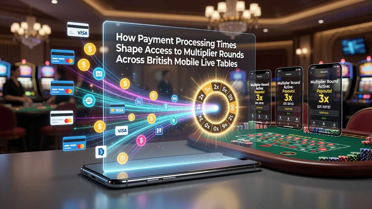 Mobile live casino interface showing payment processing and multiplier round access on a British player's smartphone