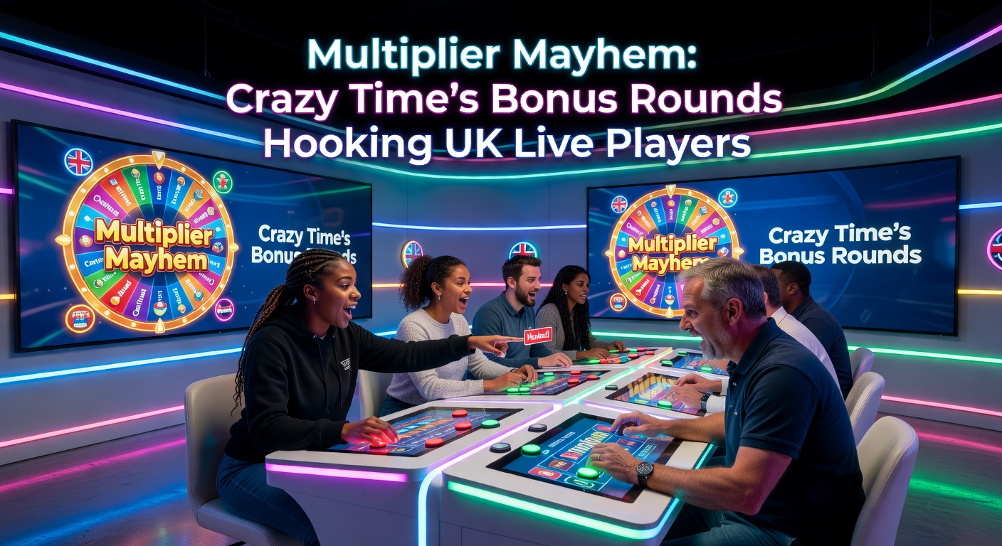Vibrant Crazy Time wheel spinning with glowing multipliers in a live casino studio