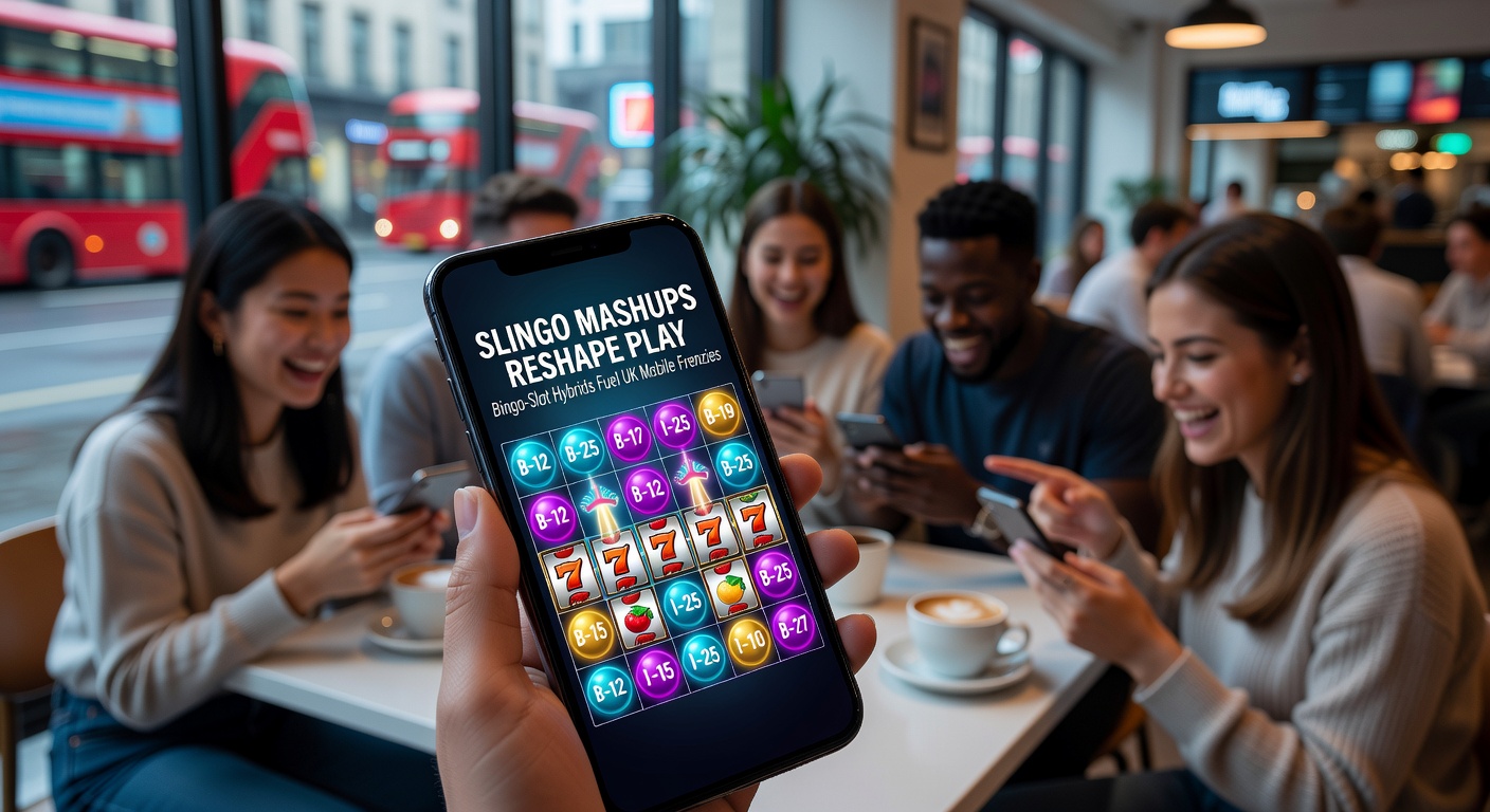 Close-up of a Slingo Rainbow Riches game on smartphone, highlighting completed lines, wild symbols, and bonus wheel activation