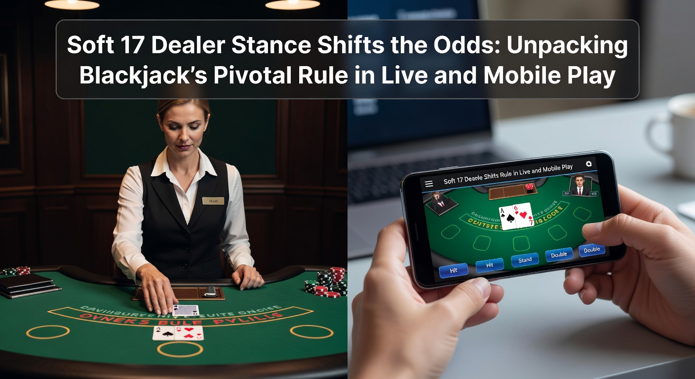 Blackjack table with dealer hand showing Ace and 6, illustrating a soft 17 scenario in a live casino setting