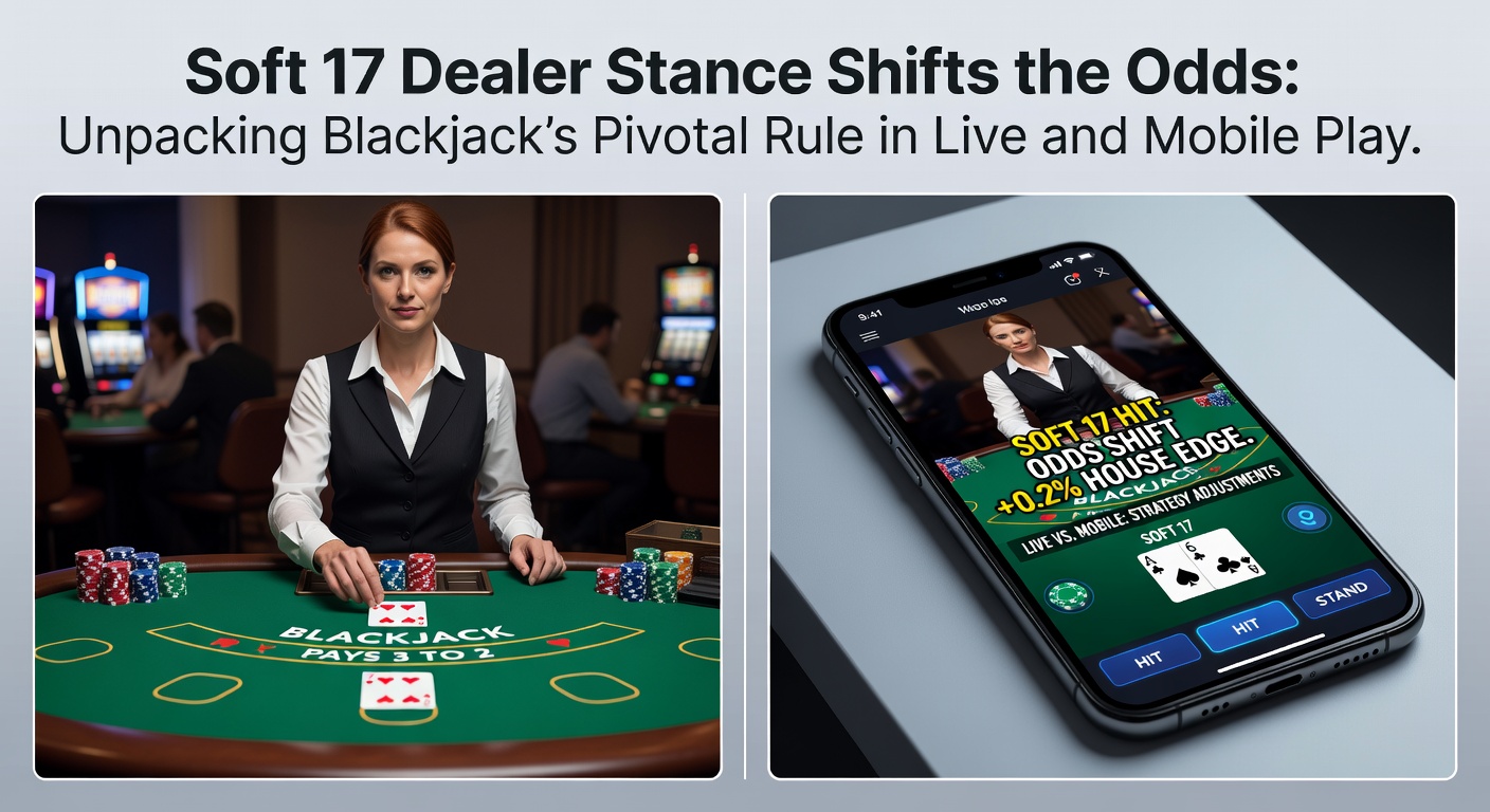 Close-up of a mobile blackjack screen displaying dealer soft 17 options and house rules panel, highlighting S17 vs H17 in app interface